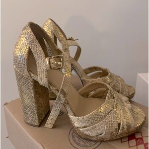 Gold snakeskin Michael Kors platform heels
